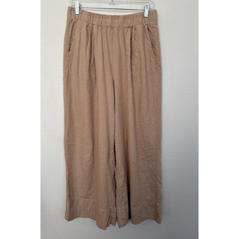 Stateside Linen Wide Leg Pull On Pants Beige Full Length Pockets Women's Large